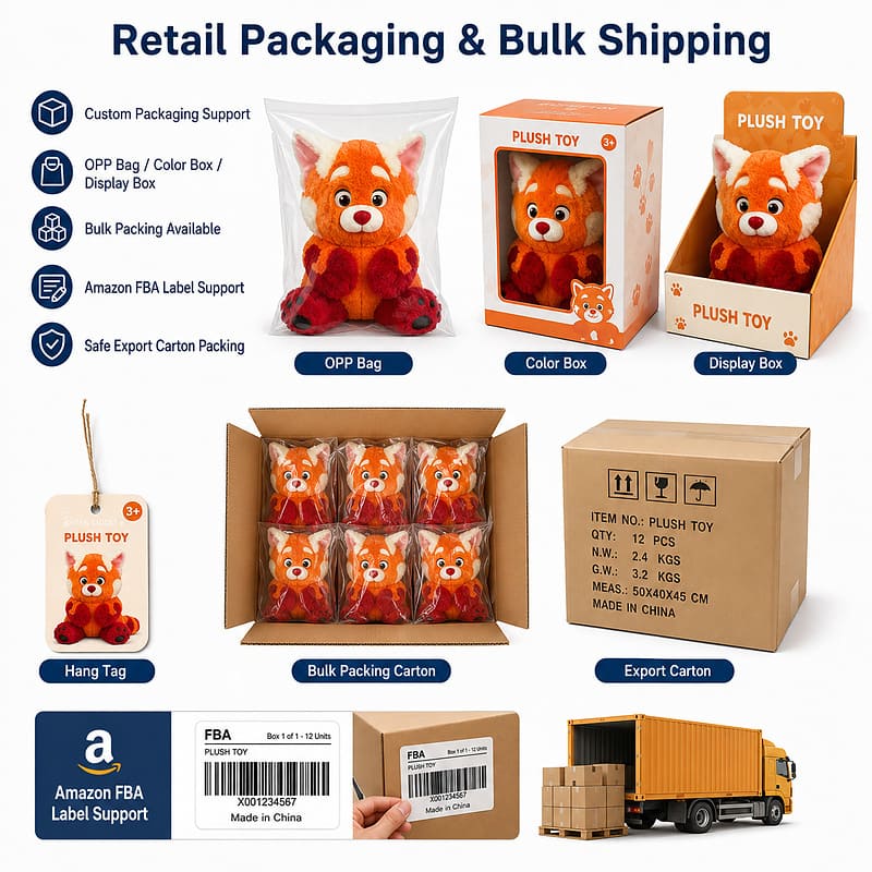 Custom red panda plush toy design detail