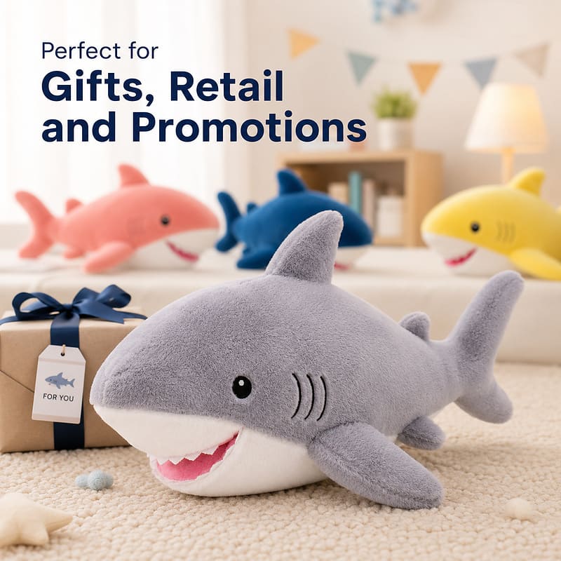 Custom shark plush toy stitching detail