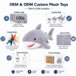 Custom shark plush toy embroidered detail