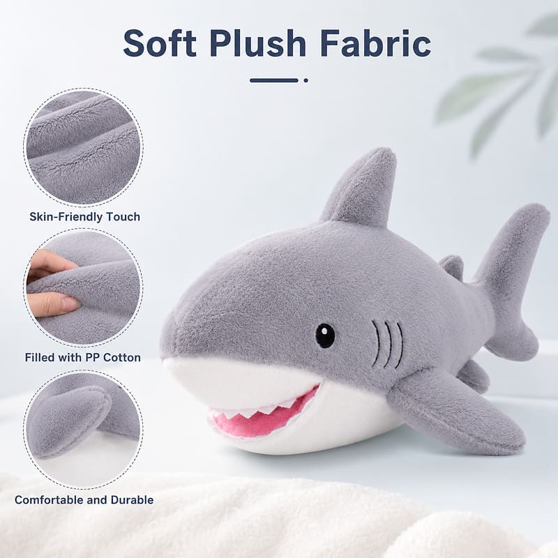 Custom shark plush toy size reference