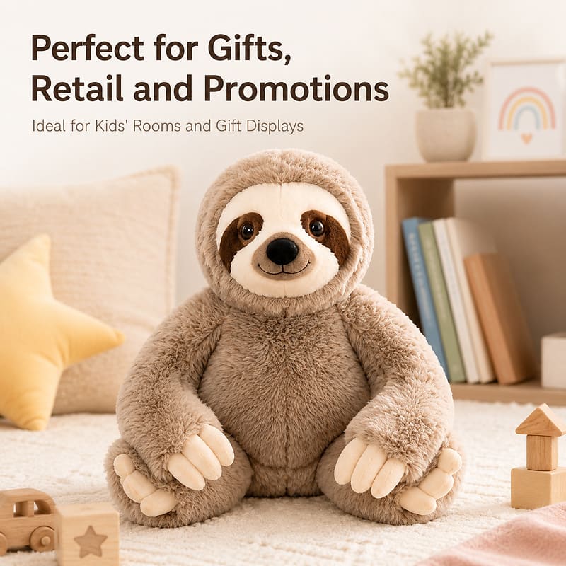 Custom sloth plush toy stitching detail