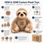 Custom sloth plush toy embroidered detail