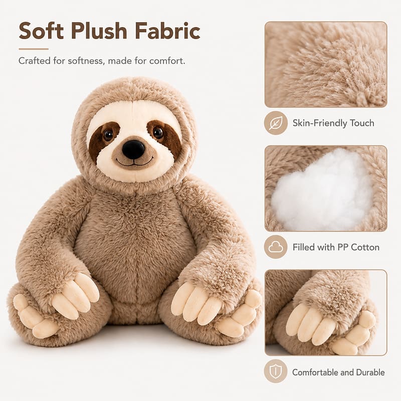 Custom sloth plush toy size reference