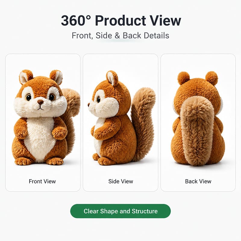 Custom squirrel plush toy front side back view