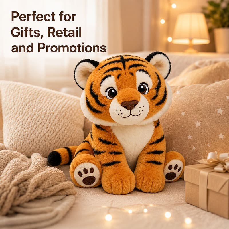 Custom tiger plush toy stitching detail