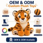 Custom tiger plush toy embroidered detail
