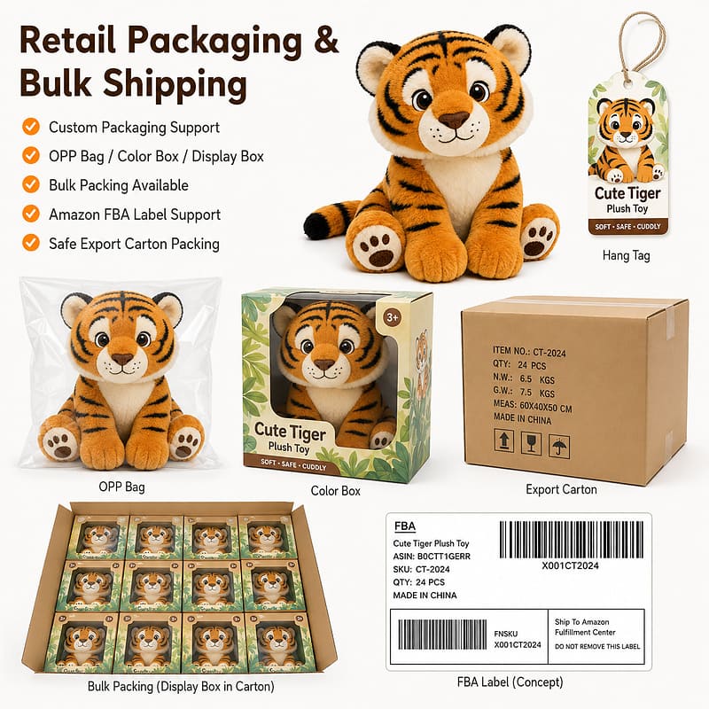Custom tiger plush toy design detail