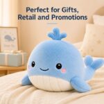 Custom blue whale plush toy stitching detail