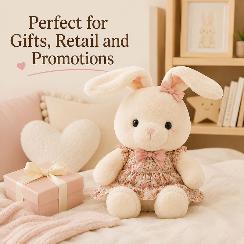 Custom white bunny plush doll stitching detail