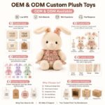 Custom white bunny plush doll embroidered detail