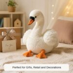 Custom white swan plush toy stitching detail