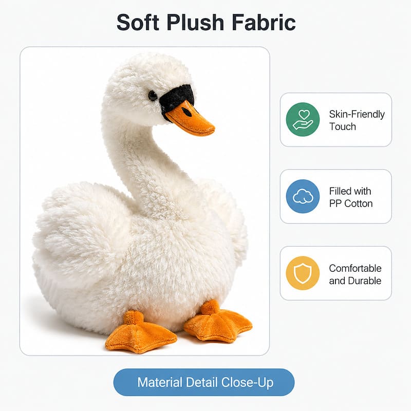 Custom white swan plush toy size reference
