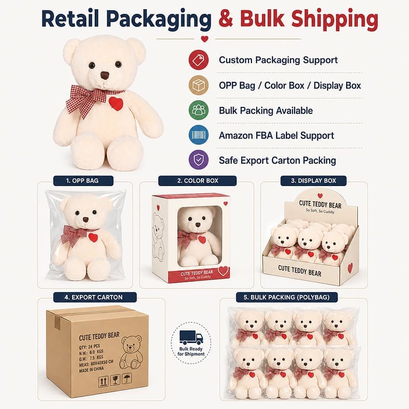 Custom white teddy bear plush toy stitching detail