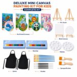 Deluxe mini canvas painting kit with easel front side back view