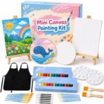 Deluxe mini canvas painting kit with easel front view