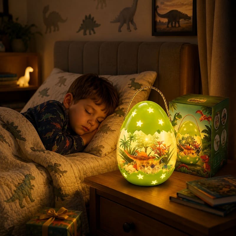 Dinosaur egg terrarium night light kit for kids – wholesale oem/odm craft gift set front side back view