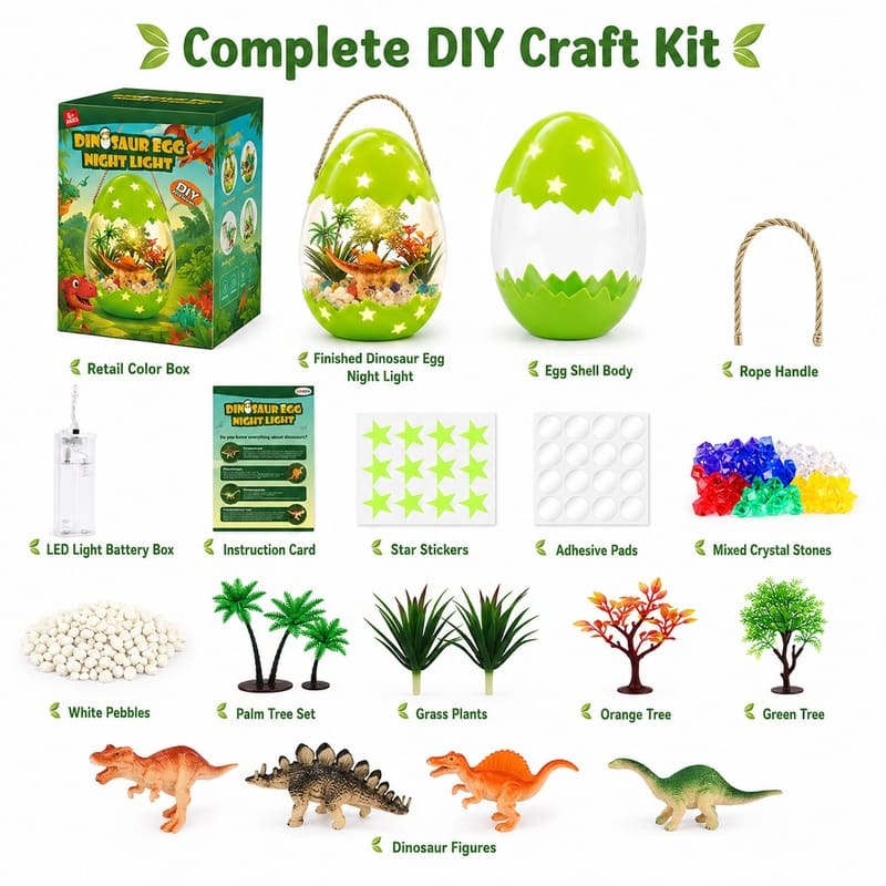Dinosaur egg terrarium night light kit for kids – wholesale oem/odm craft gift set size reference