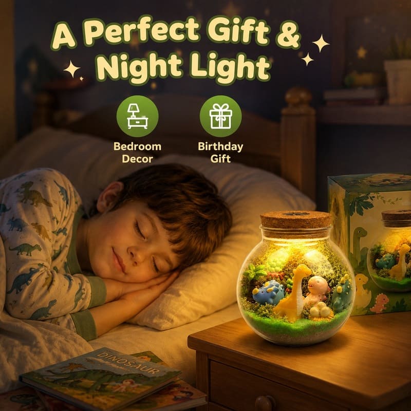 Dinosaur jar night light kit for kids – wholesale oem/odm craft gift set front side back view