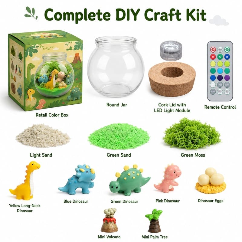 Dinosaur jar night light kit for kids – wholesale oem/odm craft gift set size reference