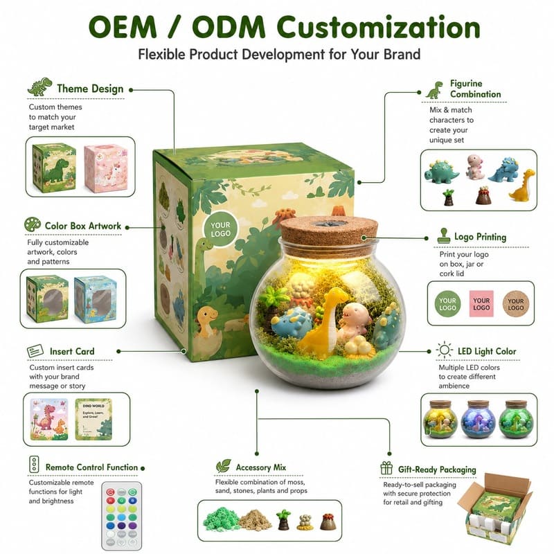 Dinosaur jar night light kit for kids – wholesale oem/odm craft gift set design detail
