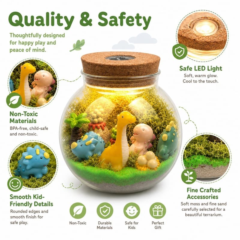 Dinosaur jar night light kit for kids – wholesale oem/odm craft gift set embroidered detail