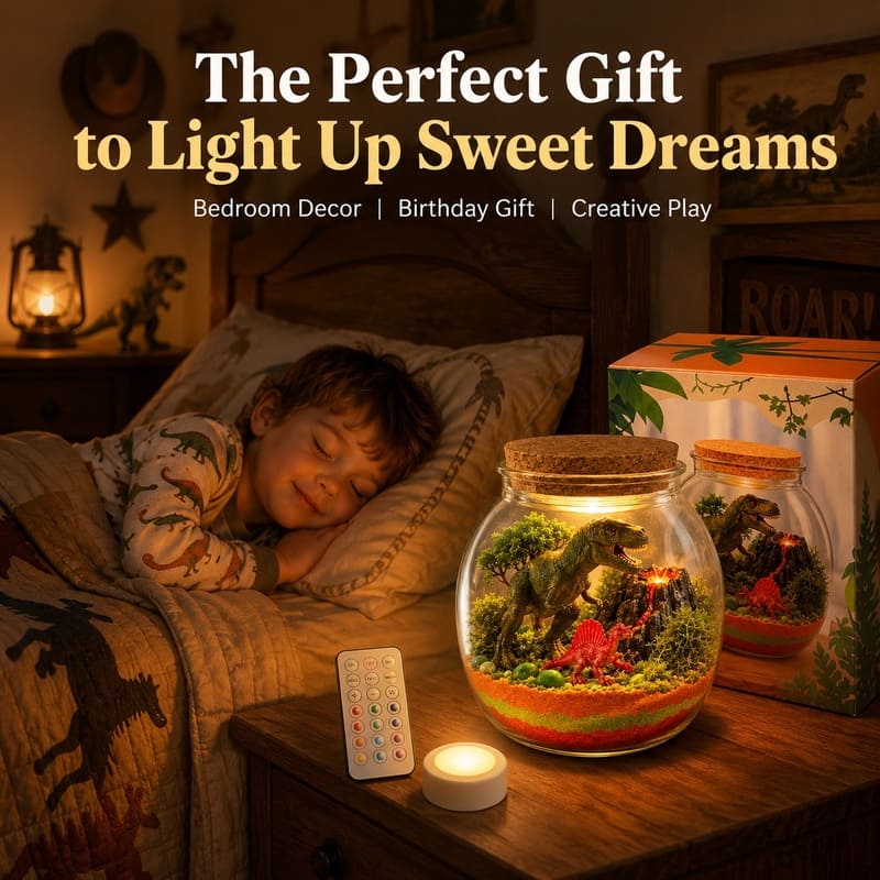 Dinosaur light up terrarium kit for kids – wholesale oem/odm craft gift set front side back view