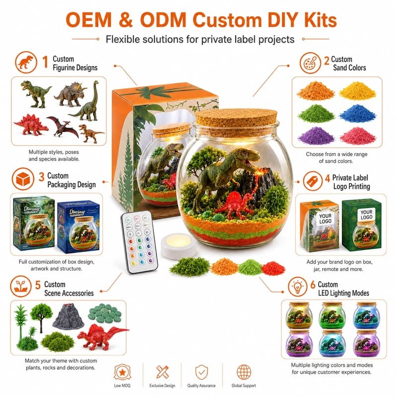 Dinosaur light up terrarium kit for kids – wholesale oem/odm craft gift set design detail