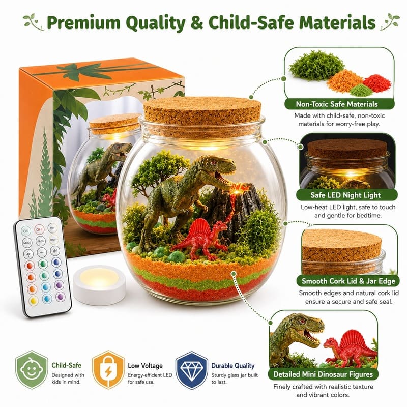 Dinosaur light up terrarium kit for kids – wholesale oem/odm craft gift set embroidered detail