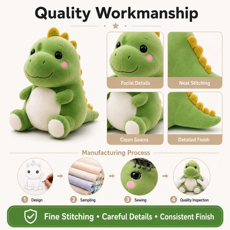 Dinosaur plush toy embroidered detail