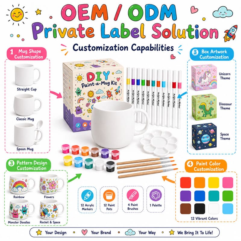 Doodle ceramic mug painting kit embroidered detail