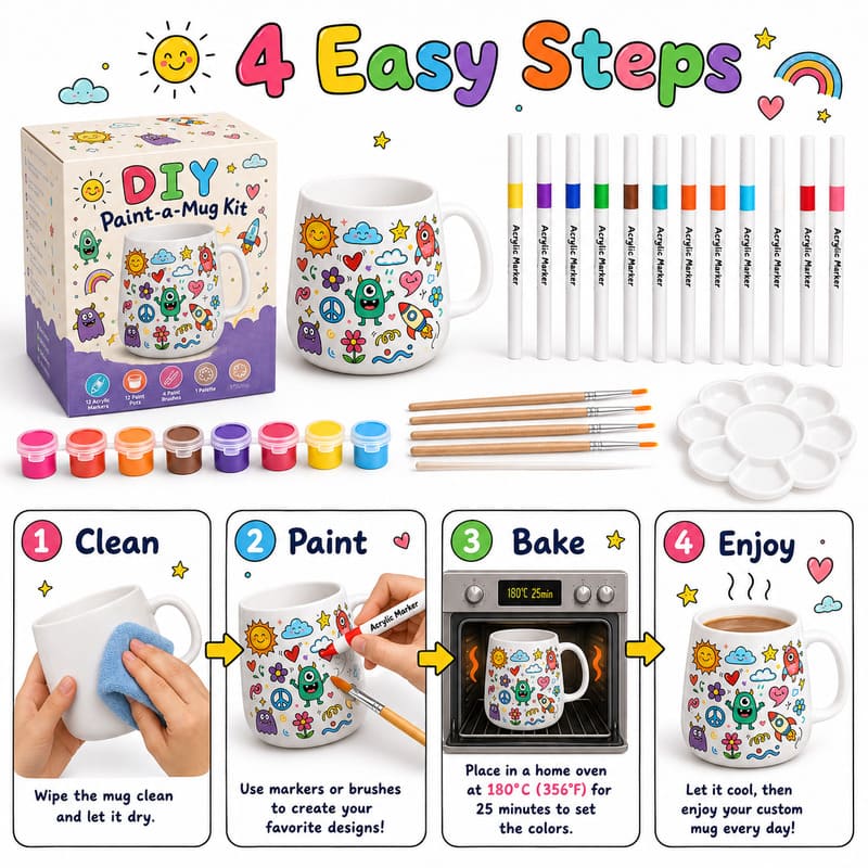 Doodle ceramic mug painting kit size reference
