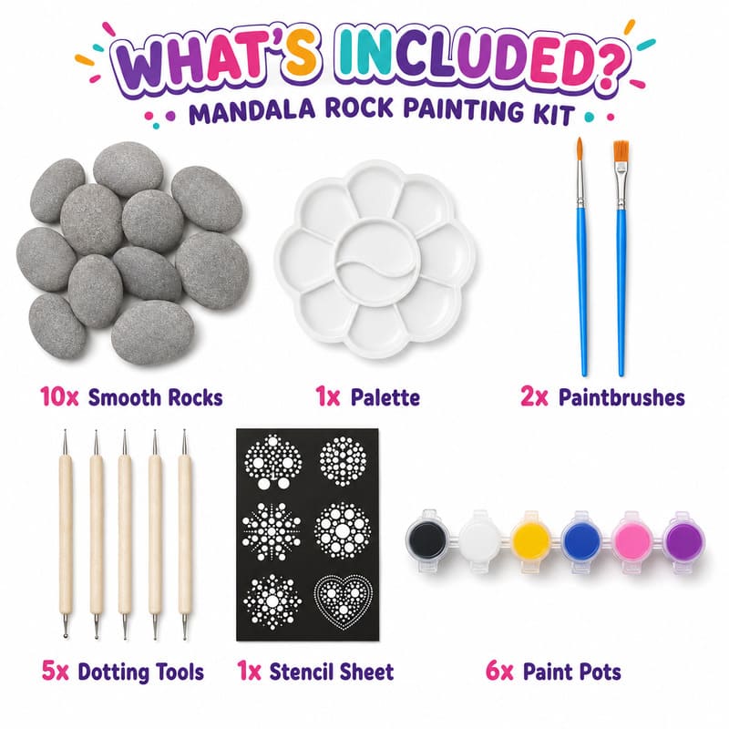 Dot mandala rock painting kit – wholesale oem/odm kids craft set front side back view