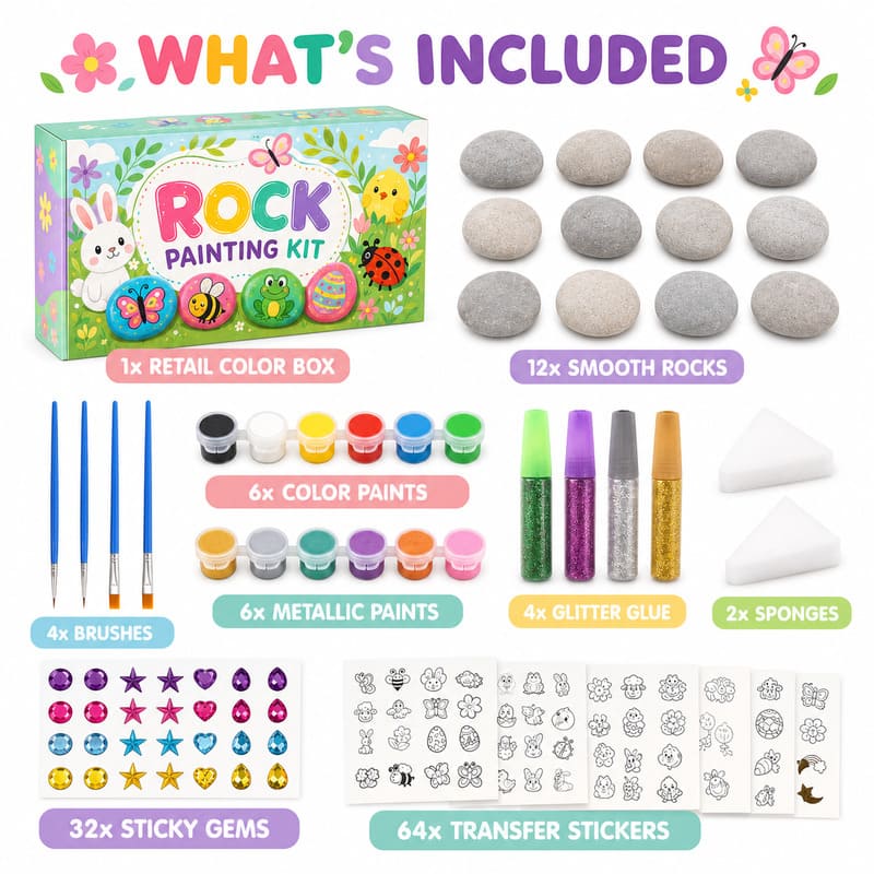Easter bunny rock painting kit – wholesale oem/odm kids craft set front side back view