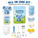 Elephant amigurumi crochet kit for beginners front side back view