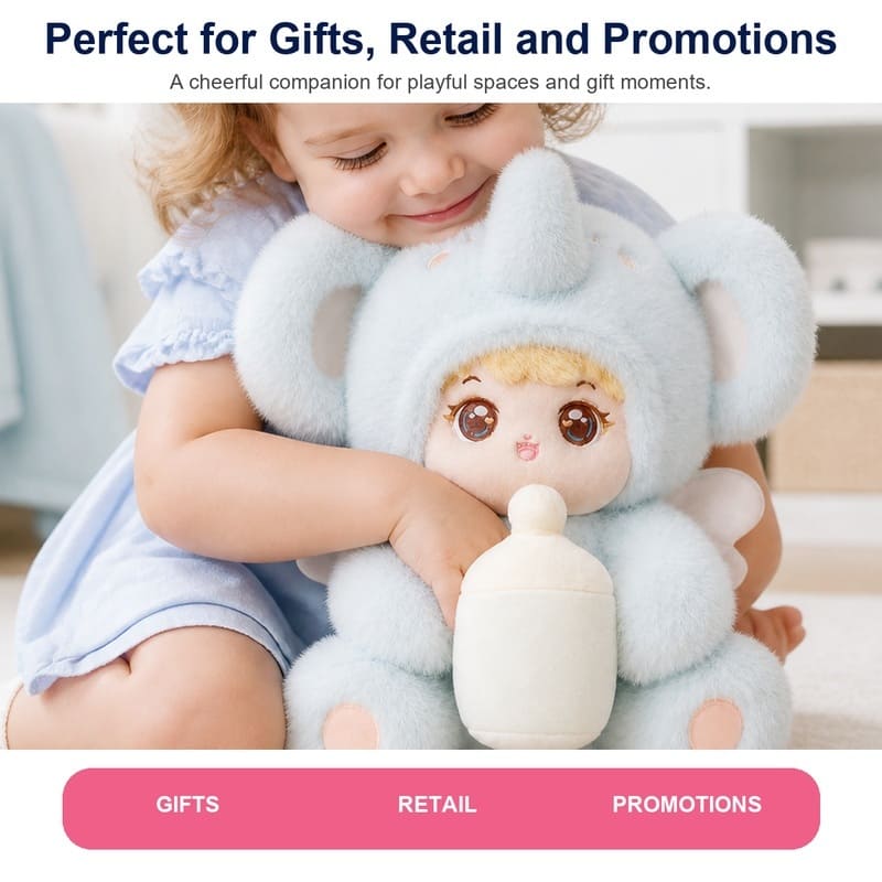 Elephant costume baby plush doll for custom retail and oem plush collections stitching detail