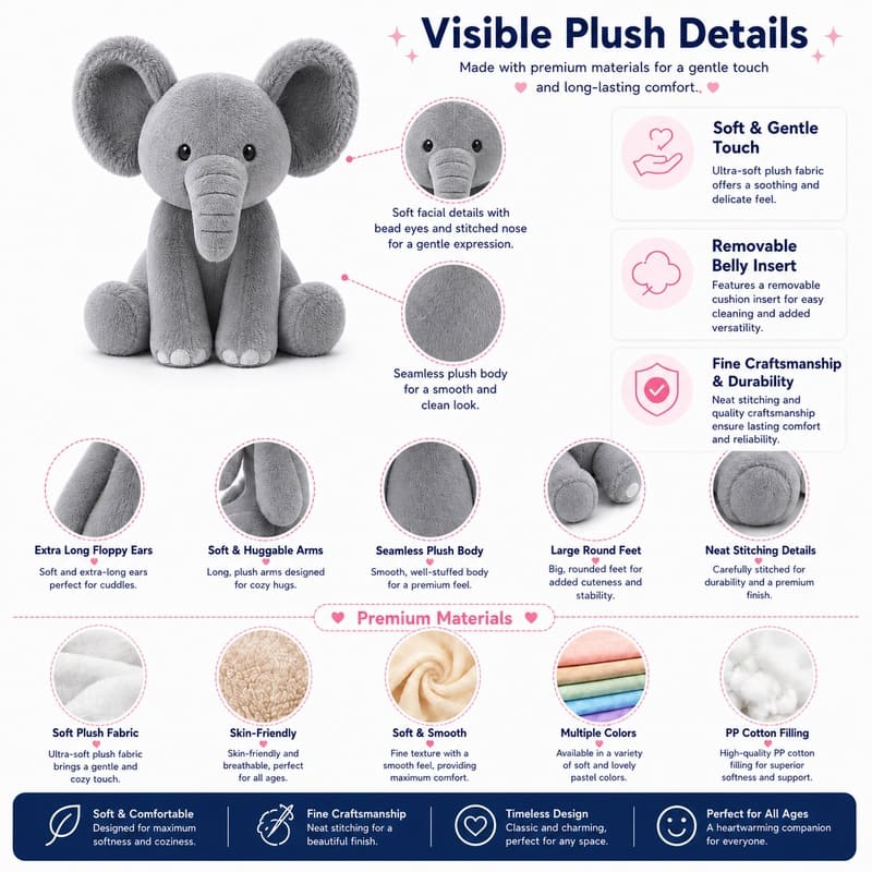 Elephant plush toy size reference