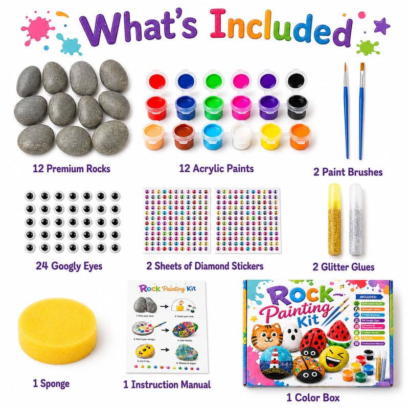 Emoji rock painting kit for kids – wholesale oem/odm kids craft set front side back view