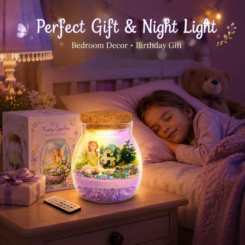 Fairy garden terrarium night light kit for kids – wholesale oem/odm craft gift set front side back view