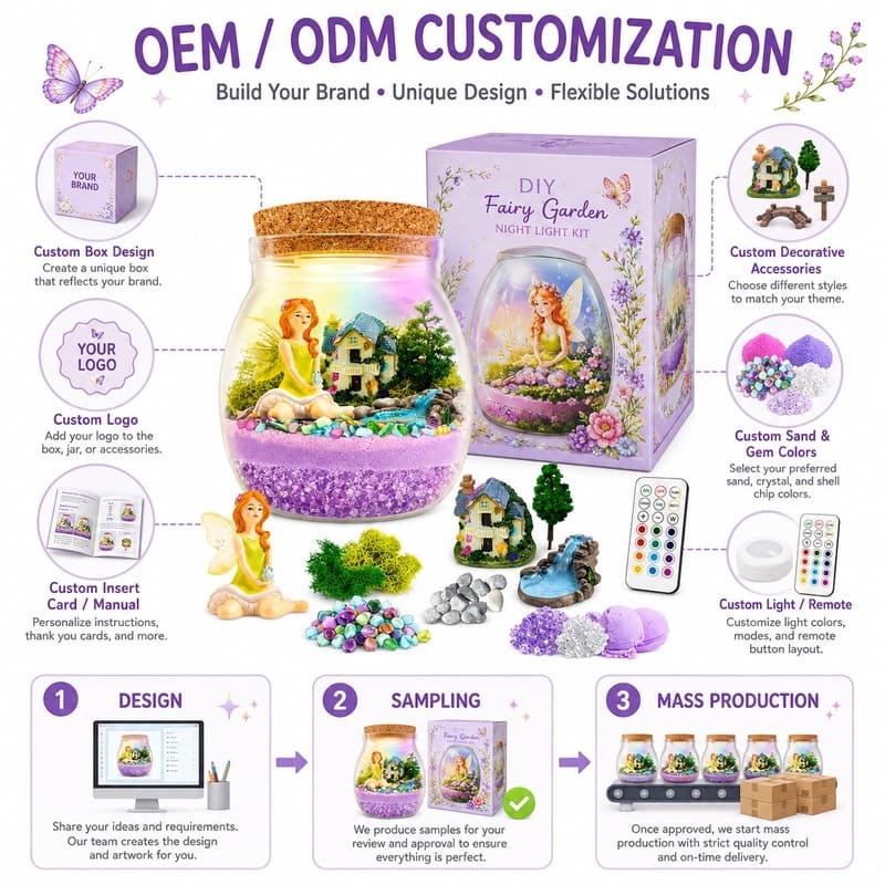 Fairy garden terrarium night light kit for kids – wholesale oem/odm craft gift set design detail
