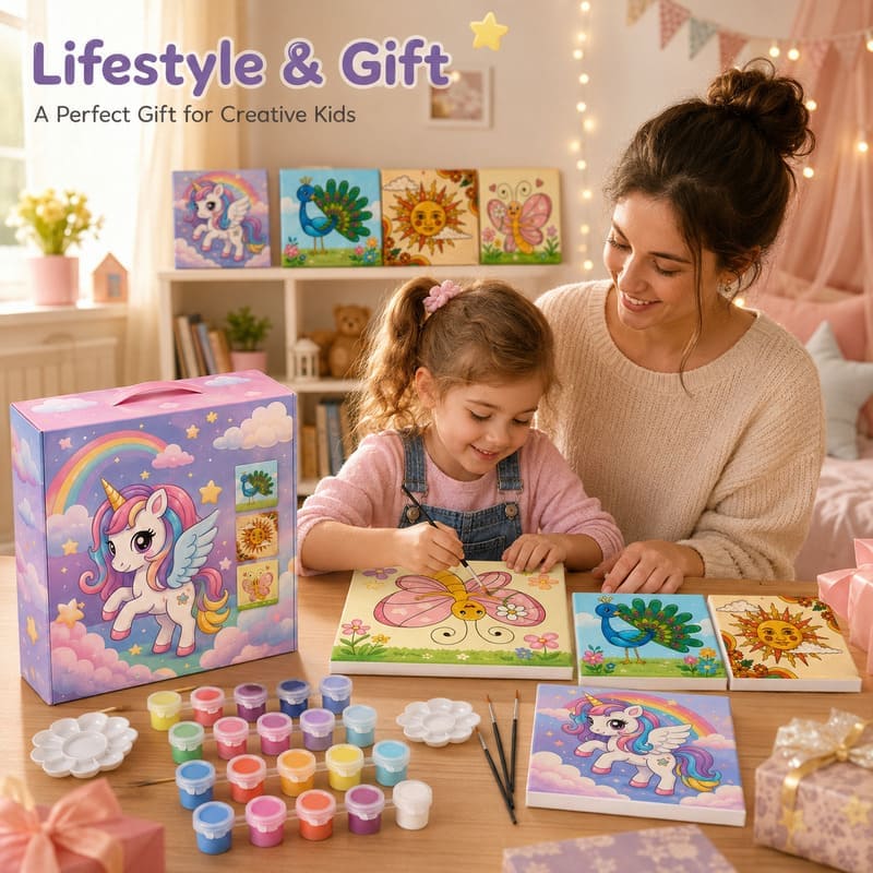 Fantasy animal mini canvas painting kit for kids stitching detail