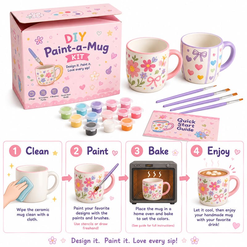 Floral paint your own mug kit size reference