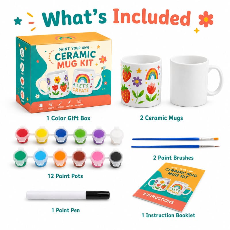Flower ceramic mug painting kit front side back view