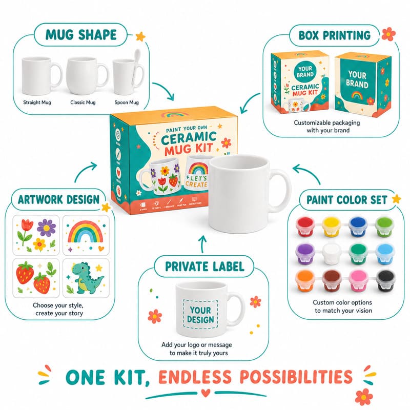 Flower ceramic mug painting kit embroidered detail