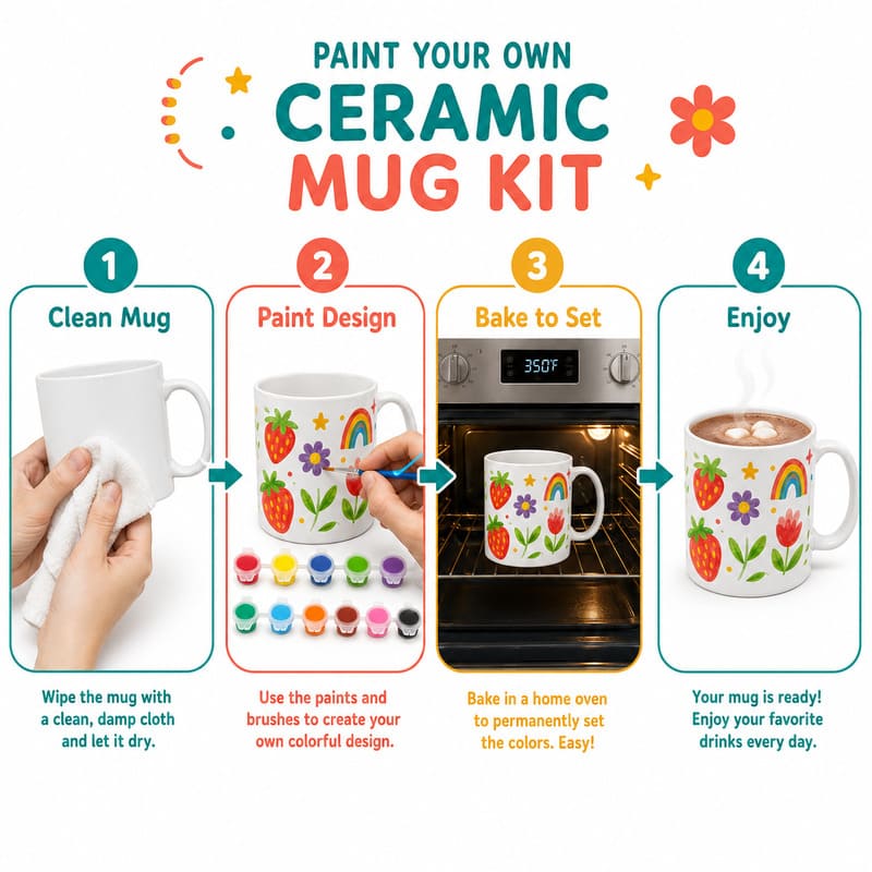 Flower ceramic mug painting kit size reference
