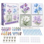 Flower pre-printed canvas painting kit for kids front view