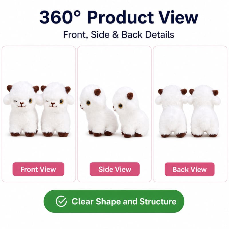 Fluffy white lamb plush toy pair front side back view