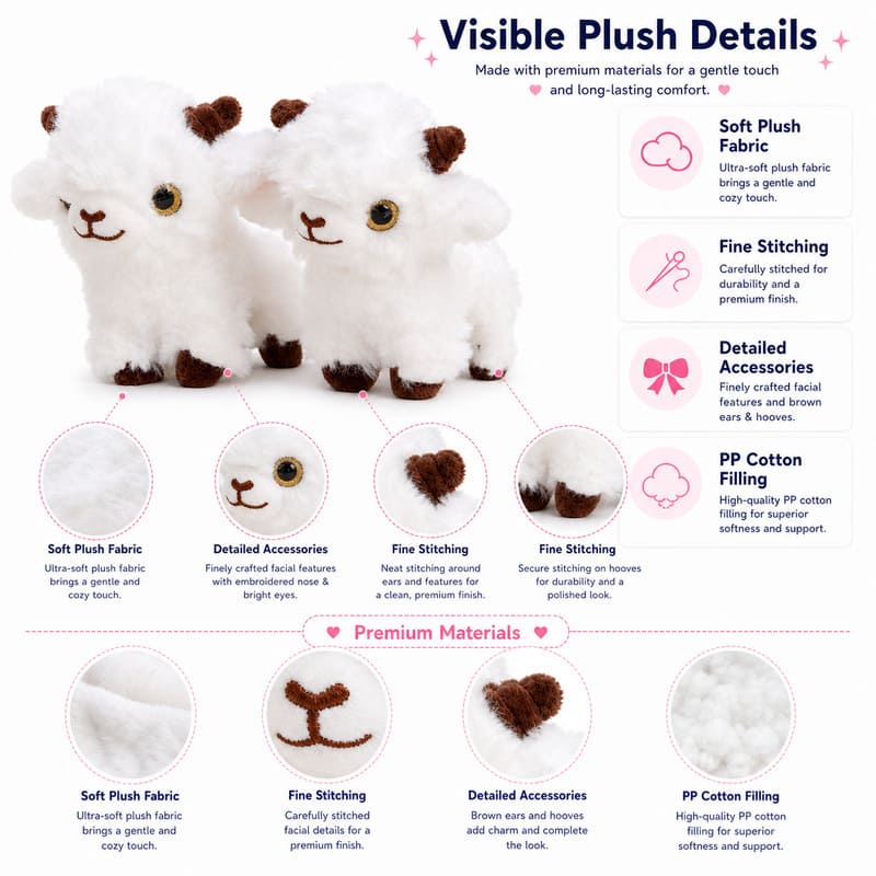 Fluffy white lamb plush toy pair size reference