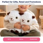 Fluffy white lamb plush toy pair stitching detail