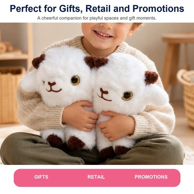 Fluffy white lamb plush toy pair stitching detail