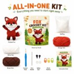 Fox amigurumi crochet kit for beginners front side back view